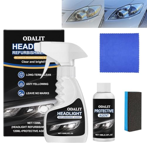 ODALIT Headlight Refurbishment Kit, Professional Headlight Cleaner, ODALIT Headlight Restore Kit, Brings Headlights Back to Like New Condition - No Power Tools Required for All Vehicle Types (1Set)