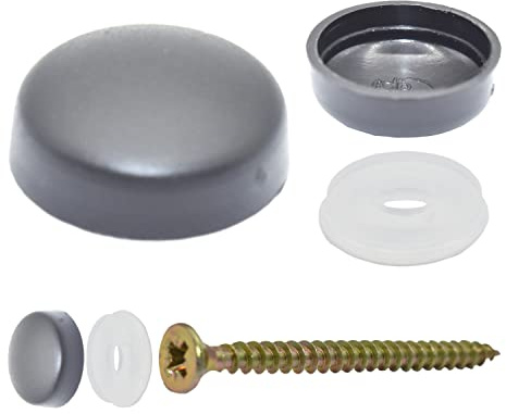 Pack of 50 x Charcoal Grey SNAP-ON Two Piece Dome Screw Cover CAPS - Small CAPS & Bases