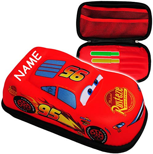 alles-meine.de GmbH 3-D Effekt - Relief Federmappe/Stiftemappe - Cars - Lightning McQueen - inkl. Name - leer & ohne Inhalt - multifunktional auch als Kosmetiktasche & ..