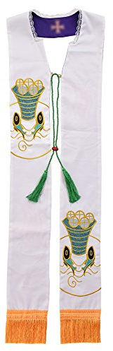 BLESSUME Clero Reversible Estola Cáliz Bordado Masa Estola con Franja