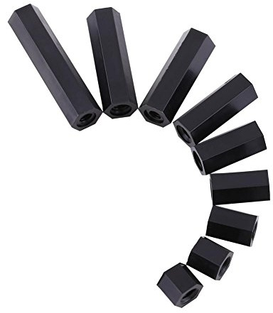 Akozon Nylon Schwarz Hex Spacer, 100Pcs M3 Innensechskant Gewinde Spacer Distanzbolzen Schwarz Nylon Sechskant Abstandsbolzen Muttern Sortiment mit Kunststoff-Box(M3*10)