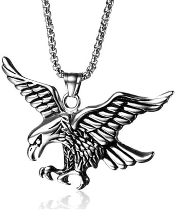 BlackAmazement Anhänger Edelstahl Adler Eagle Lederband Halskette Silber Biker Herren