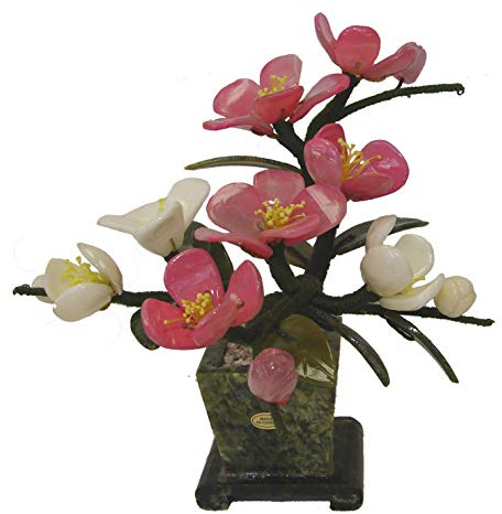 Feng Shui Import Chinese Jade Peony Flower Plant Bouquet with Jade Vase