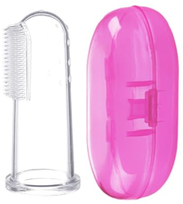 AKOAK 1 Pack Useful Baby Finger Toothbrush Soft Silicone Training Toothbrush with Storage Box, Baby Teeth Cleaning Massage Oral Care (Pink)