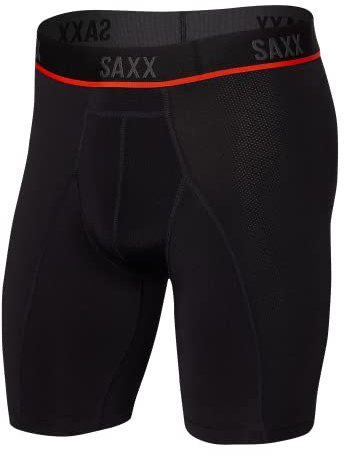 SAXX Men's Underwear - KINETIC Light-Compression Mesh Long Leg Boxer Briefs with Built-in Pouch Support, Blackout, Large