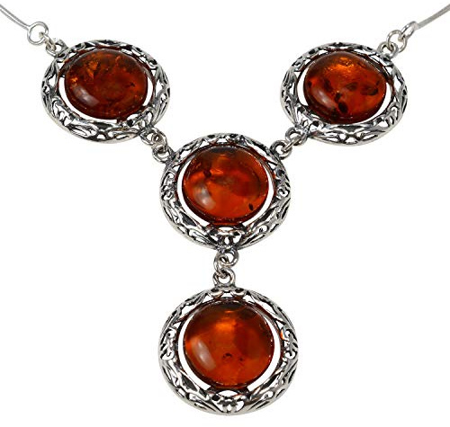 HolidayGiftShops Sterling Silber und Baltischer Honig Bernsteinkette Isadora
