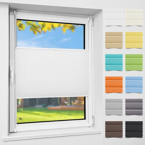 Atlaz Plissee Klemmfix ohne Bohren, 65x230cm(BxH), Weiß, Plisseerollo Fensterrollo mit Klemmträger, Faltrollo Jalousie für Fenster und Tür, Blickdicht, Sichtschutz und Sonnenschutz