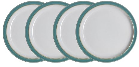 Denby - Elements Fern Green Dinner Plates Set of 4 - Dishwasher Microwave Safe Crockery 26.5cm - Green, White Ceramic Stoneware Tableware - Chip & Crack Resistant Large Plates
