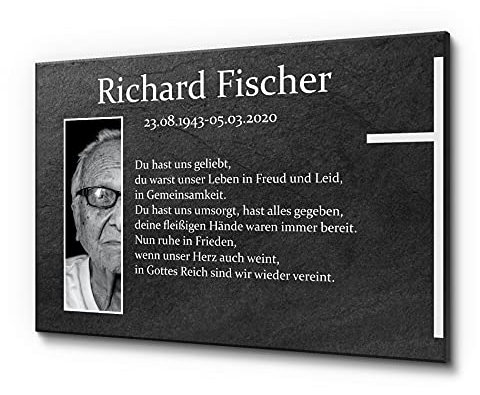 CHRISCK design Grabplatte für EIN Urnengrab für Menschen | Schiefertafel für den Außenbereich - Innenbereich | Gedenkstein aus Premium Schiefer für Menschen mit einem schönen Text