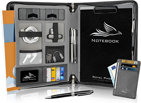 Royal Phoenix® Business Schreibmappe A4 'Eagle' - Hochwertige Dokumentenmappe mit Tablet Halterung - inkl. Kreditkartenetui + EXTRAS - Business Organizer aus hochwertigem Kunstleder Schwarz