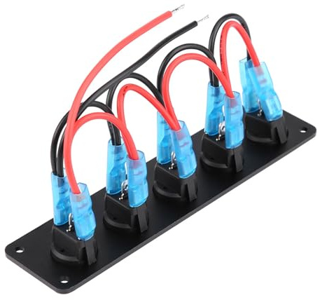 Pannello Interruttori 12V, 5 Gang 3 Pin Pulsante Interruttore Rotondo, Impermeabile 12-24V Interruttori a Levetta con LED Blu, per Auto Veicolo Rimorchio Camion SUV Barca Marina RV Nave