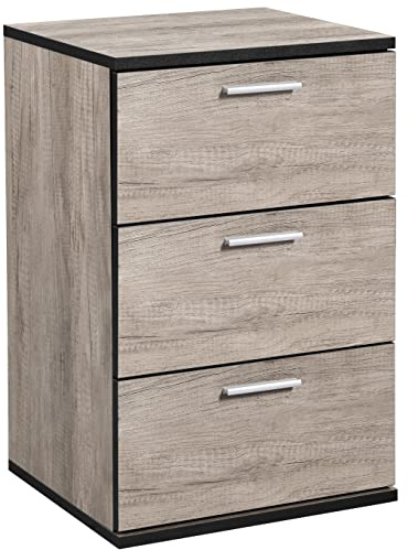 Yaheetech Mesita de Noche Rustico 40x35x60cm Mesilla de Noche con 3 Cajones de Madera MDF para Dormitorio Salón Gris 40x35x60cm