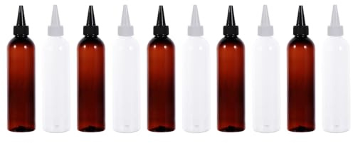 Minkissy Pack of 10 250 ml Hair Colour Bottle Applicator Hair Squeeze Bottles Shampoo Container with Twist Top Cap Pet Refillable Bottles for Hair Colour Painting (Transparent)