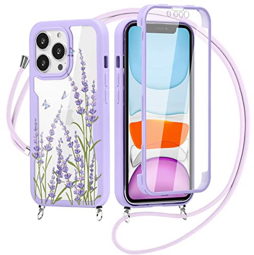 Yoedge Funda con Cuerda para Xiaomi Redmi Note 9 Pro/9 Pro Max/9S 4G con Protector de Pantalla Integrado 6,67,360 Grados Transparente TPU Silicona Antigolpe Carcasa con Colgante Collar Correa,Lavanda