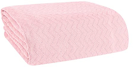 BELIZZI Home 100% Cotton Bed Blanket, Breathable Thermal Blanket Twin Size, Soft Chevron Thermal Blanket 60x90, Cotton Bed Blanket, Perfect for Layering Any Bed for All Season, Pink