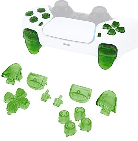 eXtremeRate Replacement D-pad R1 L1 R2 L2 Triggers Share Options Face Buttons for ps5 Controller BDM-010 BDM-020, Custom Full Set Buttons Repair Kits with Tools for ps5 Controller - Clear Green