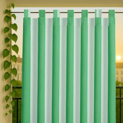 Byour3 - Rideau D'Extérieur avec Boucles en Étoffe À Chuter Imperméable Anti-moisissure - Tissu Parasol Anneaux en Tissu pour Gazebo Véranda Auvents Occultant UV (Rayures Vert, L 320 x 285 H)