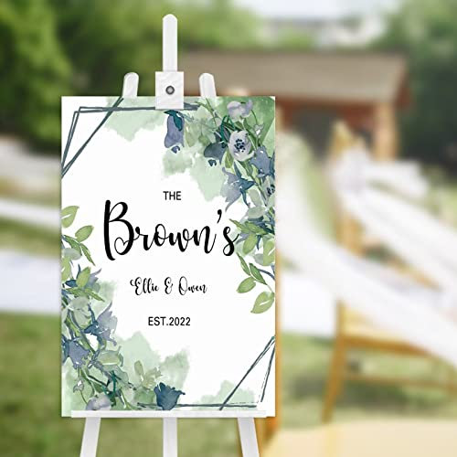 Panneau de bienvenue pour mariage avec nom de famille, panneau de verdure en bois rustique pour mariage, réception de mariage, poster personnalisé pour vœux de mariage, 45,7 x 30,5 cm