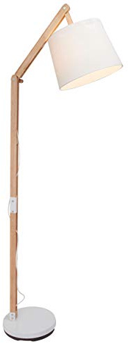 Brilliant 1 flammige Stehlampe - Lese Stehleuchte mit einem stilvollem Textilschirm und Fußschalter inkl. schwenkbaren Kopf aus Metall/Holz/Textil, in holz hell/weiß - 1,6m Höhe, 09958Z75