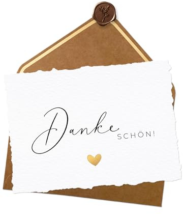 Joli Coon Dankeschön Karte Handgerissen, A6 mit Naturkuvert und Wachssiegel | 400g strukturiertes Designerpapier, Goldveredelung, für persönliche Dankesworte, Premium-Papeterie
