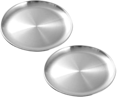DOITOOL 2 st 26 cm rostfritt stål rund tallrik metall tallrik biff serveringsplatta frukt sallad tallrik sushiskål serveringsfat för picknick BBQ biff