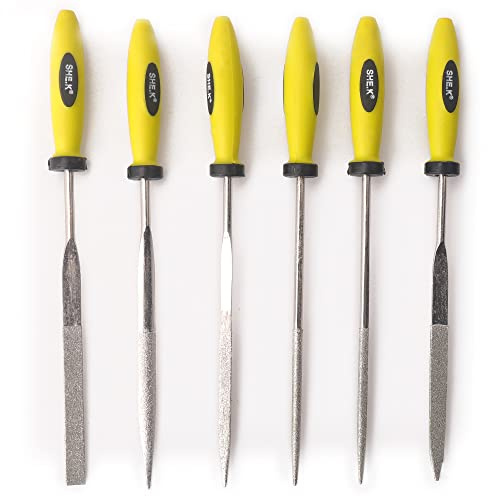 Oudtinx Diamond Needle File Set (6 Pieces) Including Flat Protector, Square, Triangle, Round and Half Round File 3 x 150mm