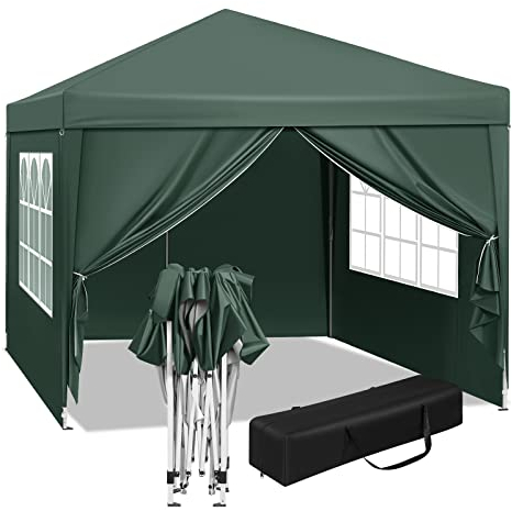 WOLTU Pabellón de Jardín Cenador Plegable Pérgola Cuadrada con Diseño Pop Up Carpa con Cubierta Tela Oxford Hecho de Tubos Metálicos, 3x3 m, Altura Ajustable para Camping y Playa, Verde