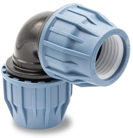 Baumaxxe PP Kupplung 90° Winkel 50 mm Klemmverbinder - bm312 | Mit 2 Anschlüssen, Klemmverschraubung, Klebe- Flexschlauchverbinder, Pool-Zubehör, Garten-Bewässerung, Druckleitung