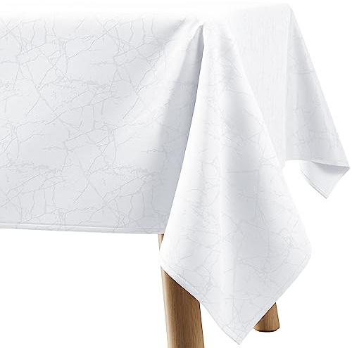 Filumi Tischdecke 140x220 cm Weiß Abwaschbar Für Indoor Outdoor Marmormuster Manil