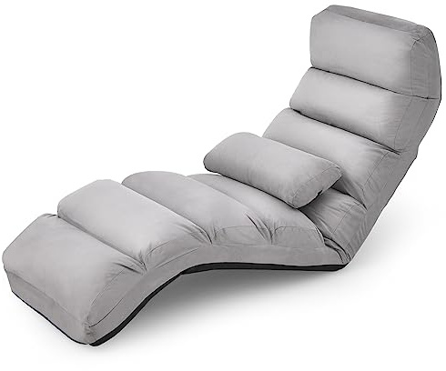 GOPLUS Klappbares Bodensofa mit Rückenlehne, 5 Positionen Verstellbarer Bodensessel, Faules Sofa mit Kopfstütze, Bequemer Polstersessel zum Lesen & Fernsehen & Schlafen & Entspannen (Grau)