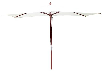 CONCEPT USINE | Parasol Droit en Bois Rectangulaire 3 x 2m | PISE Ecru | Mât en Bois très Tendance | Grande Toile Grise en Polyester 180g/m2 | Idéal pour Jardin, Terrasse, Piscine ou Balcon
