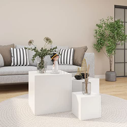 Homgoday Tables basses de service 3 pièces blanches en aggloméré, table de salon, table de bureau, chambre à coucher, jardin