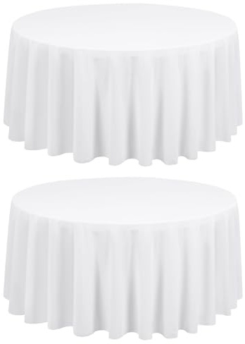 FXKS 2 Stück Weiß Runde Tischdecke 229 cm,Runde Polyester-Tischdecke | Flecken- und Knitterfeste Tischdeckes,Waschbare Runde Tischdecken aus Stoff für Hochzeit, Bankettparty, Restaurant, Essen