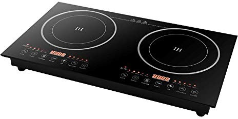 MuChaIOAK Double Induction Cooktop, Portable Induction Cooktop, Dual Hot Plate Countertop, Digital Dual Burner W/Kids Safety Lock Works With Flat Cast Iron Pan, 2400Watt, Touch Sensor Control