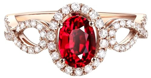 KnSam 18K Gelbgold 750 Eheringe, Lab Created Rubin 1.05ct Oval Unendlichkeit Pärchen Ringe Au750 Gold Echt Gold Schmuck mit Moissanit, Gr.52 (16.6)