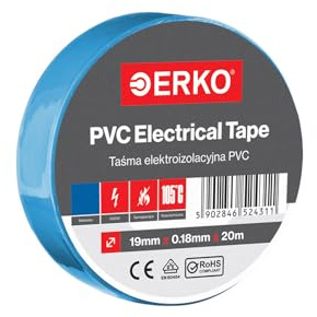 ERKO PVC isoleringstejp blå 19 mm x 20 m elektriska kablar reparation, mycket flexibel med stark självhäftande kraft, kemibeständig, polyvinylklorid | Vattentät, självhäftande och flexibel, perfekt för elektriker, kabelreparation och gör-det-själv-arbete