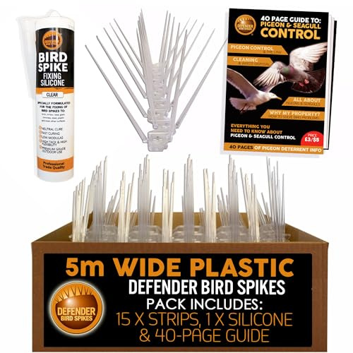 Defender Bird Spikes | Disuasorio de palomas de plástico ancho | 5 metros con silicona de fijación Defender.