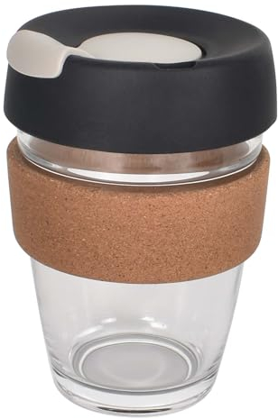 Zimoer 340 ml Taza de Café de Vidrio Templado Reutilizable, Taza de Café de Cristal, Taza de Café de Vidrio con Funda de Corcho, Taza de Viaje con Tapa a Prueba de Fugas para viajes a casa y oficina
