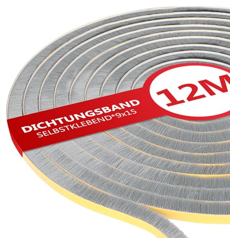 XEEINC 12M Bürstendichtung Selbstklebend, 9mm(B) x 15mm(D) Bürstendichtung für Rolladen Schiebetür, mit Idealer Klebkraft, Türbürstendichtung Dichtungsband Insektenschutz für Fenster Tür - Grau