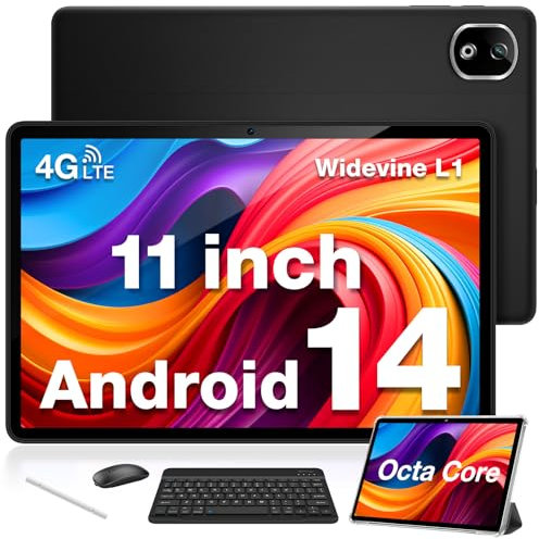 DOOGEE T30E Tablet with Keyboard, 11 Inch Tablet with Pen, 128GB ROM, 4G LTE Dual SIM Android Tablets, Android 14 Tablets with Sim Card Slots, 8000mAh/Bluetooth 5/5G WiFi/Widevine L1, Black