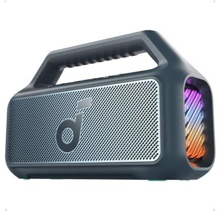 soundcore by Anker, Boom 2 Outdoor-Lautsprecher, 80W, Subwoofer, BassUp 2.0, 24h Akku, IPX7 Wasserdicht & Schwimmt, LED-Licht, USB-C, EQ, BT 5.3, Mobiler Bluetooth-Speaker(Generalüberholt)
