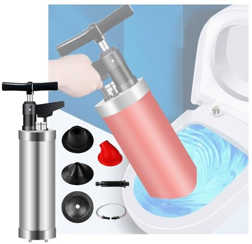 WPPTNSFY Desatascador Inflable para Inodoro, Desatascador de Alta Presión con Cuatro 4 Cabezales Reemplazables, Desatascador Tuberias a Presion, para Inodoro/Fregadero/Desagüe de Suelo