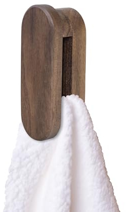JINMURY Runde Handtuchhalter aus Holz, Wandmontage, Handtuchhaken mit selbstklebender Rückseite, für Heimdekoration, stabil, einfache Installation, hält Handtücher sicher (Walnuss)