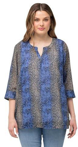Ulla Popken Blusa dal Taglio Svasato con Righe, Scollo a Tunica e Maniche a 3/4 Blu Notte Scuro 42+ 819657130-42+