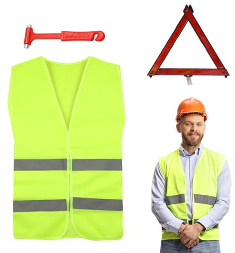 Scettar Triangolo Auto Omologato,Triangoli di Segnalazione per Auto,Giubbotto Catarifrangente,Kit di Emergenza Auto,Triangoli di Segnalazione Pieghevoli E Salvaspazio