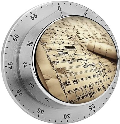 Magnetic Timer,Sheet Music Print Cooking Timer,Mechanical Stainless Steel Cooking Timer,Countdown 60-Minute Kitchen Timer