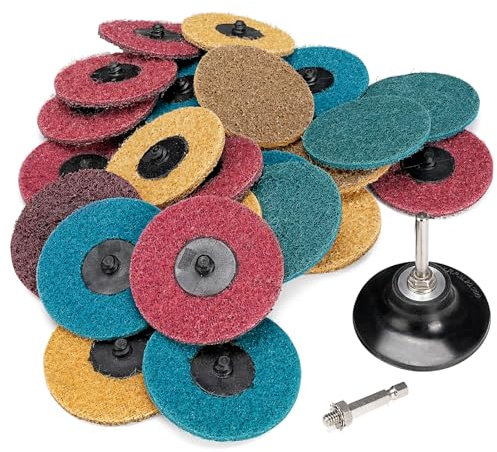 25Pcs 3 inch Roll Lock Sanding Discs Set, 75mm Surface Conditioning Quick Change Discs Coarse/Medium/Fine Abrasive Grit, Pad Holder with 1/4 Hex Round Shank Die Grinder Accessories