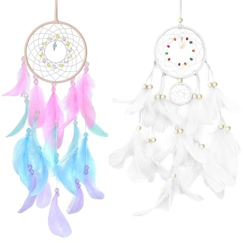 TAIHOBO Dream Catcher for Girls Boys, 2PCS Handmade Dreamcatcher, Wall Hanging Dream Catcher Kit with Feathers, Boys Girls Bedroom Accessories, for Bedroom Living Room Home Decor, Gift for Christmas