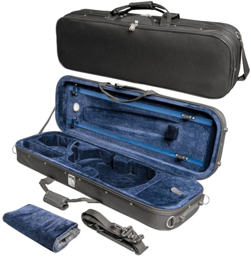 MI&VI NF-3001 Light Hard Violin Case (3/4 Size) with Adjustable Straps | Velvet Plush Cushion | High-Density Foam | Hygrometer | Sheet Pocket (Black)