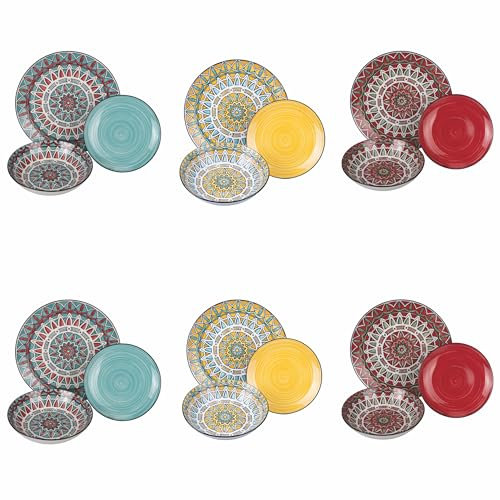 Villa d'Este Home Tivoli Servizio piatti 18 pezzi in porcellana, 6 posti tavola in 3 diversi decori, Maya